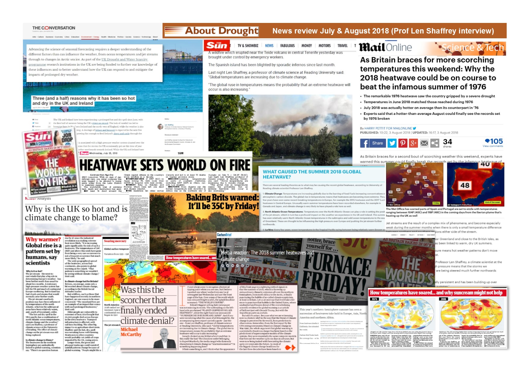 Montage of media coverage following Len Shaffrey's article on Conversation UK